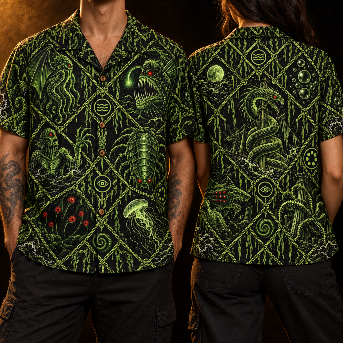 Bestiary of the Deep Hawaiian Shirt — Abyssal Creatures Print