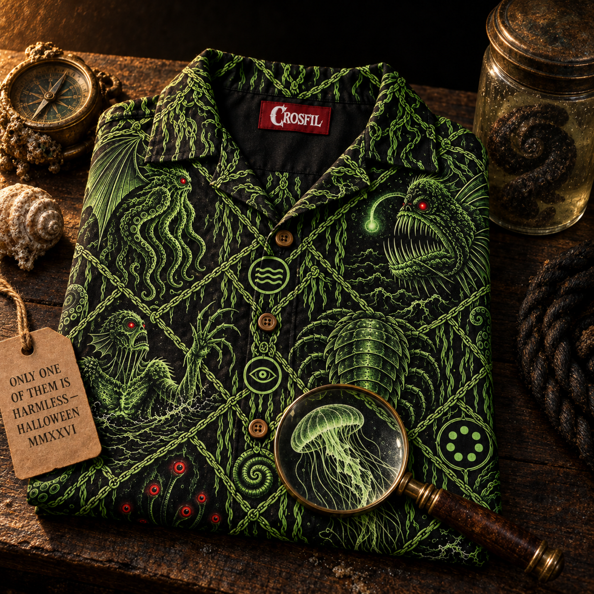 Bestiary of the Deep Hawaiian Shirt — Abyssal Creatures Print