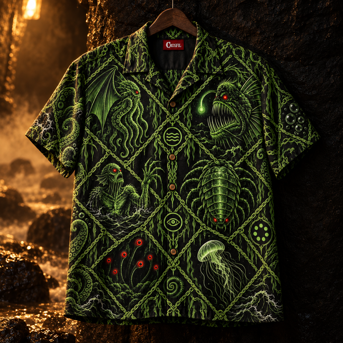 Bestiary of the Deep Hawaiian Shirt — Abyssal Creatures Print
