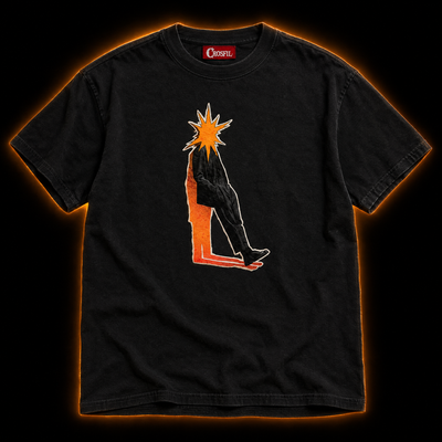 Burnout black T-shirt — starburst head collage art print