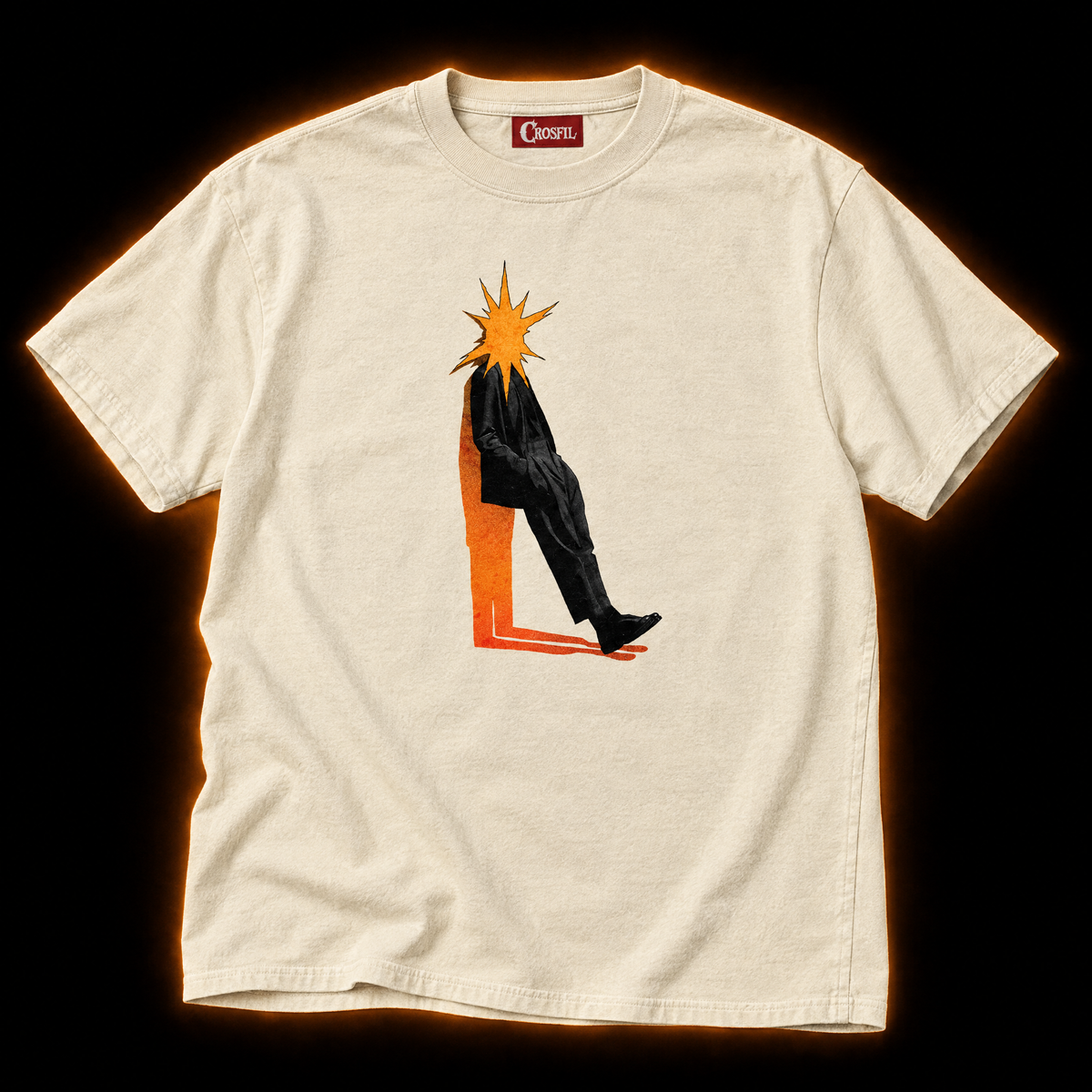 Burnout ivory T-shirt — starburst head collage art print