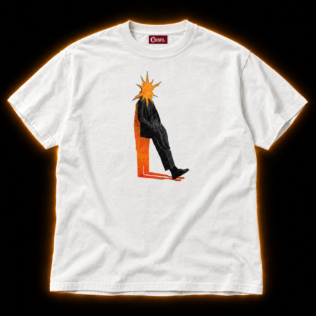 Burnout white T-shirt — starburst head collage art print