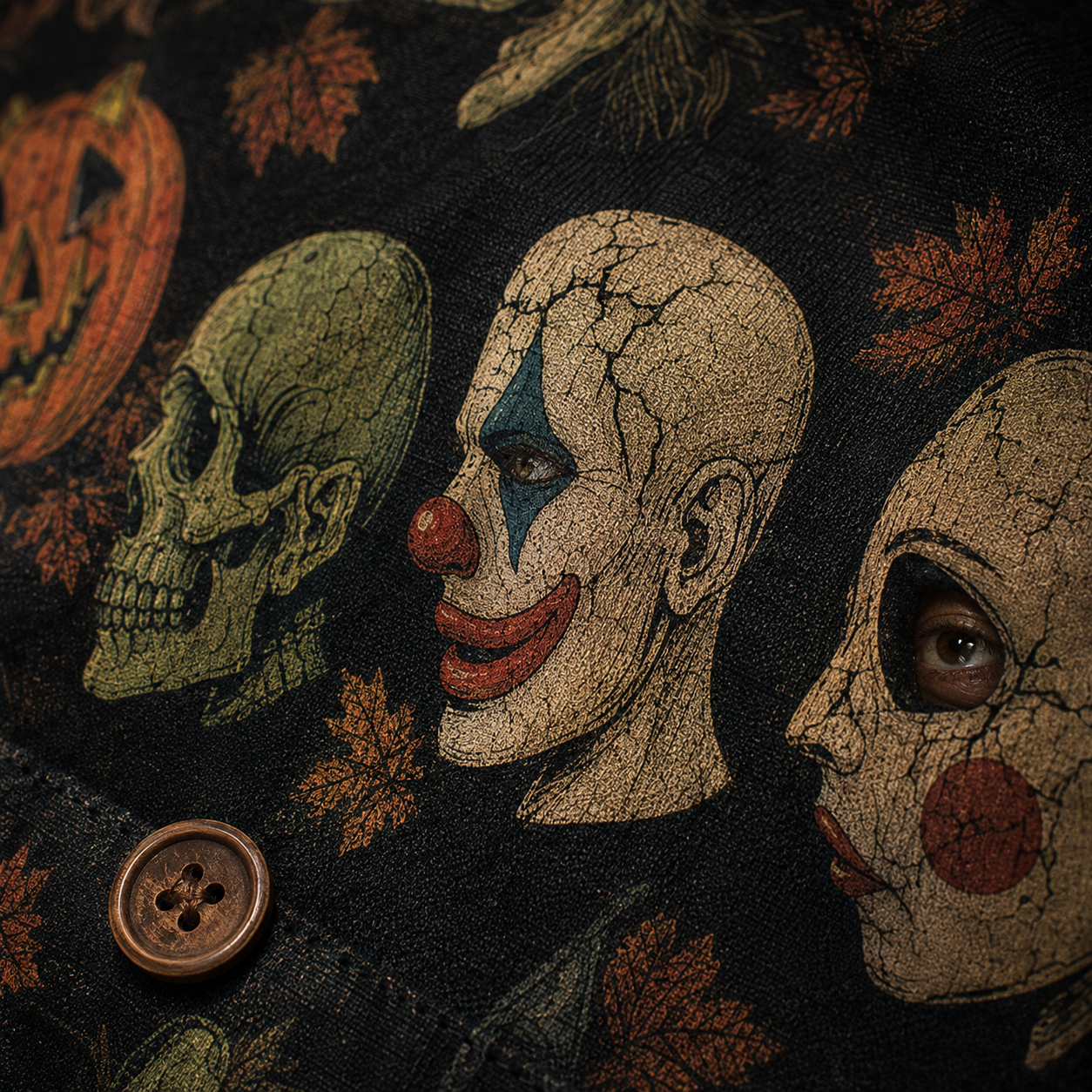 Crosfil The Costume Aisle Hawaiian Shirt — Vintage Halloween Mask Print