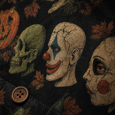 Crosfil The Costume Aisle Hawaiian Shirt — Vintage Halloween Mask Print
