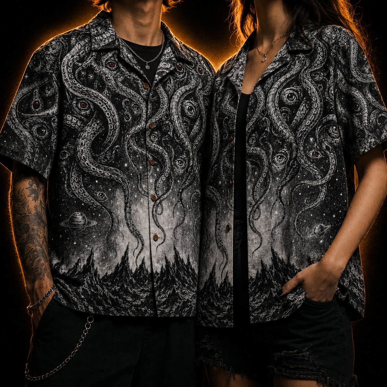 Crosfil Audience Hawaiian Shirt — Eldritch Cosmic Tentacle Print