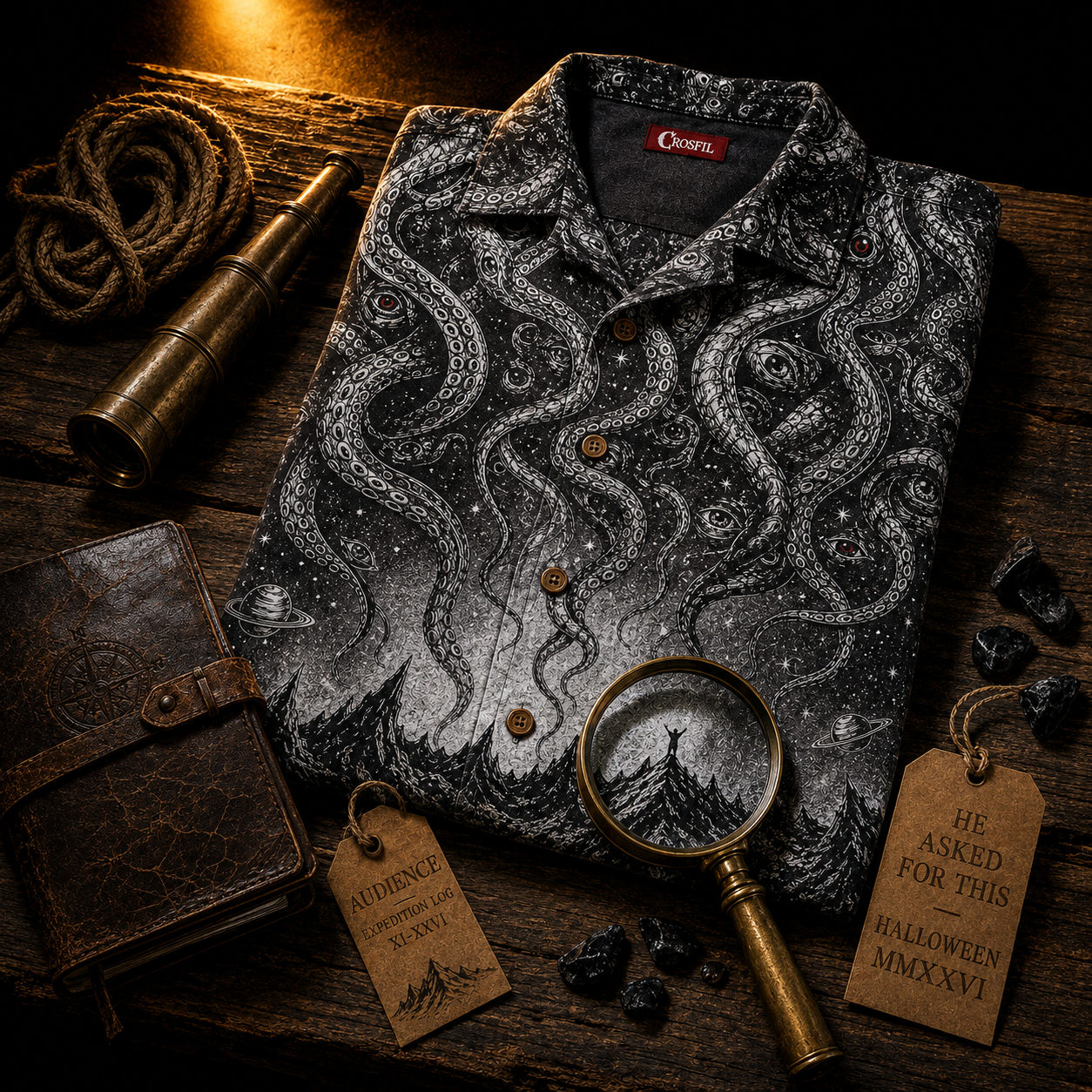 Crosfil Audience Hawaiian Shirt — Eldritch Cosmic Tentacle Print
