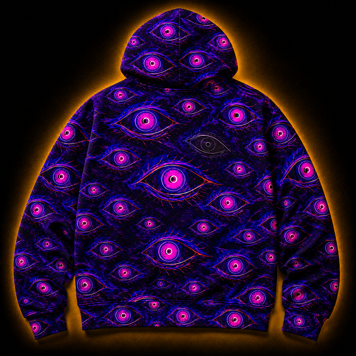 Crosfil Burnout Hoodie — Blacklight Neon Evil Eyes All-Over Print