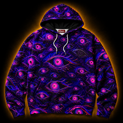 Crosfil Burnout Hoodie — Blacklight Neon Evil Eyes All-Over Print