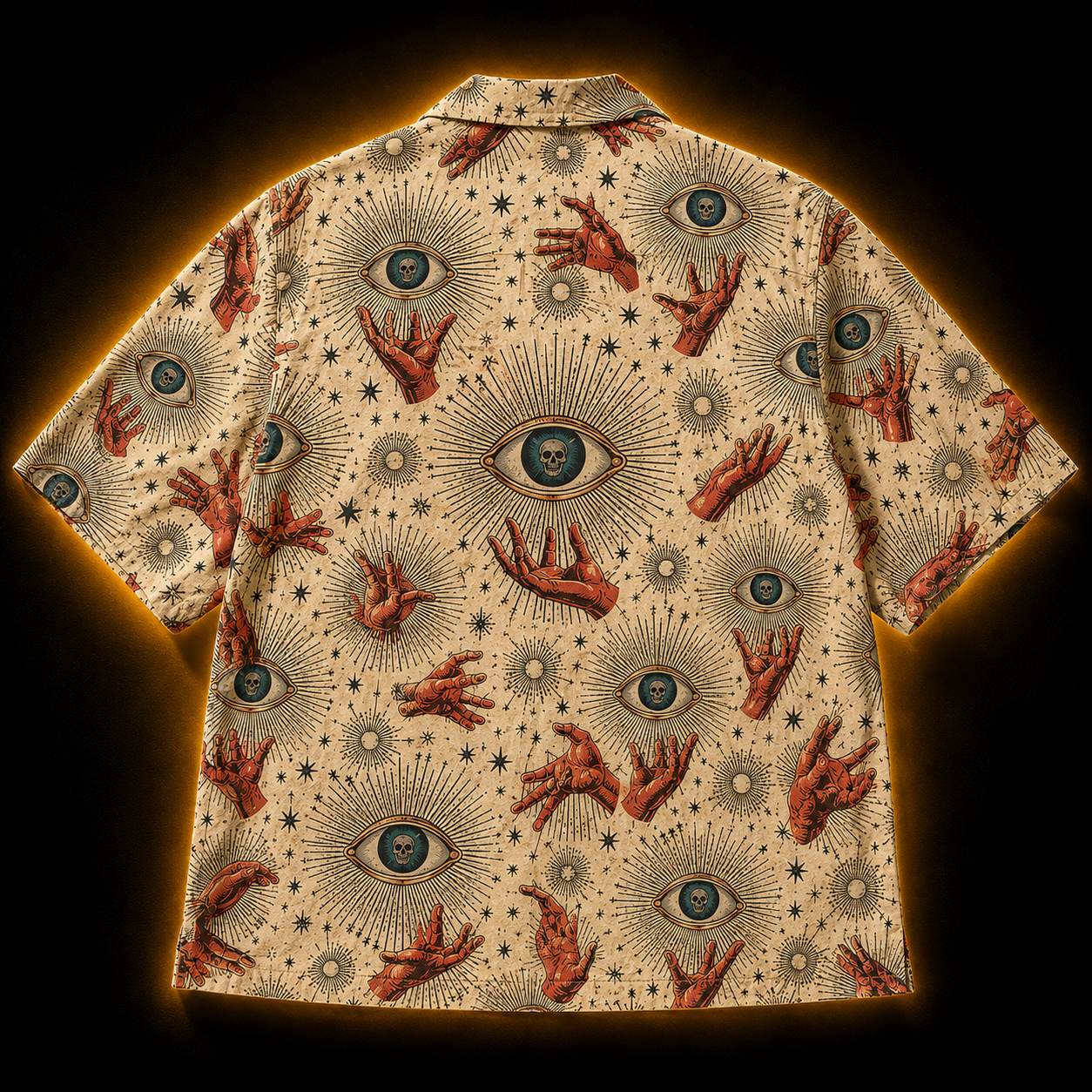 Crosfil Fortune Hawaiian Shirt — Occult Eye & Hands Aloha Print