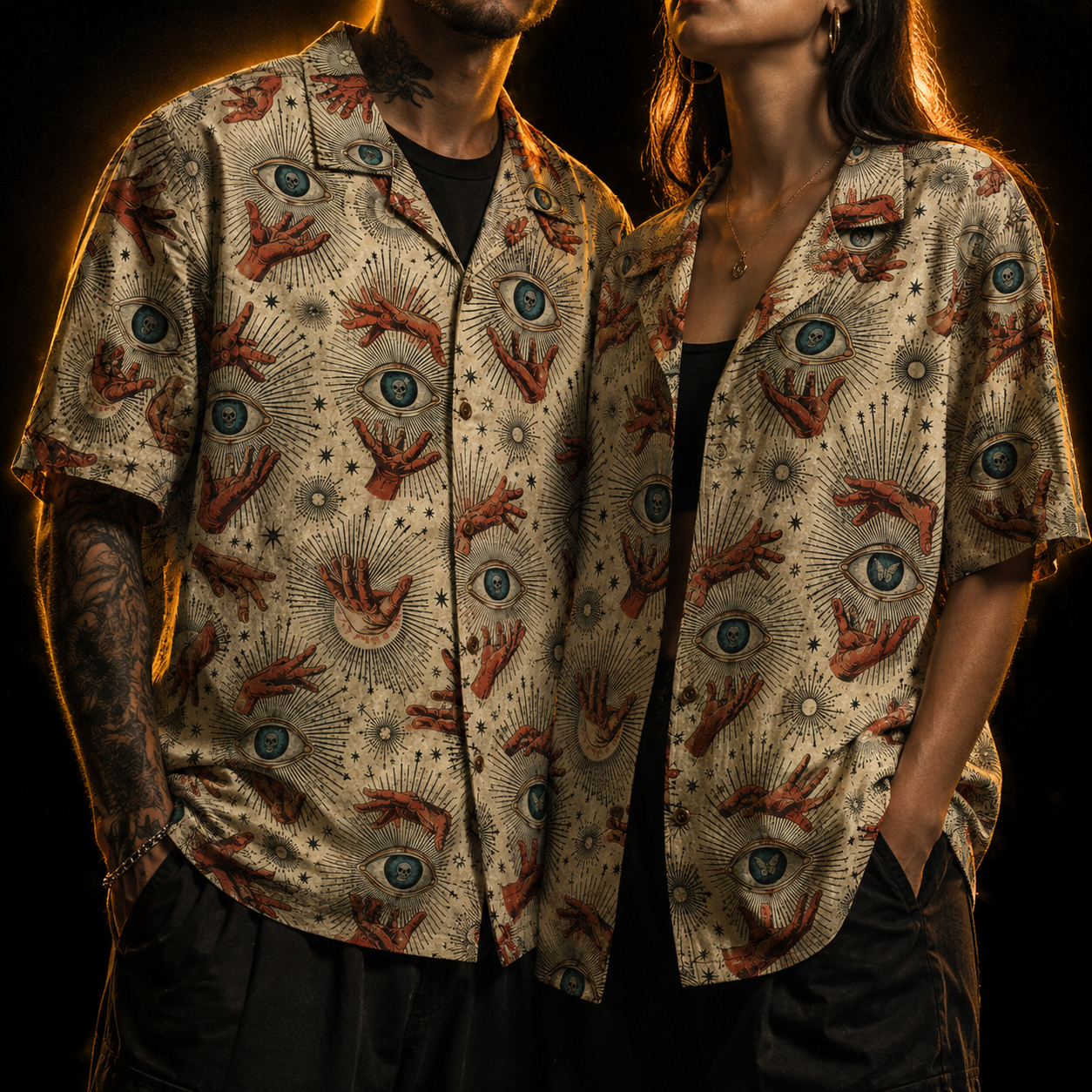 Crosfil Fortune Hawaiian Shirt — Occult Eye & Hands Aloha Print