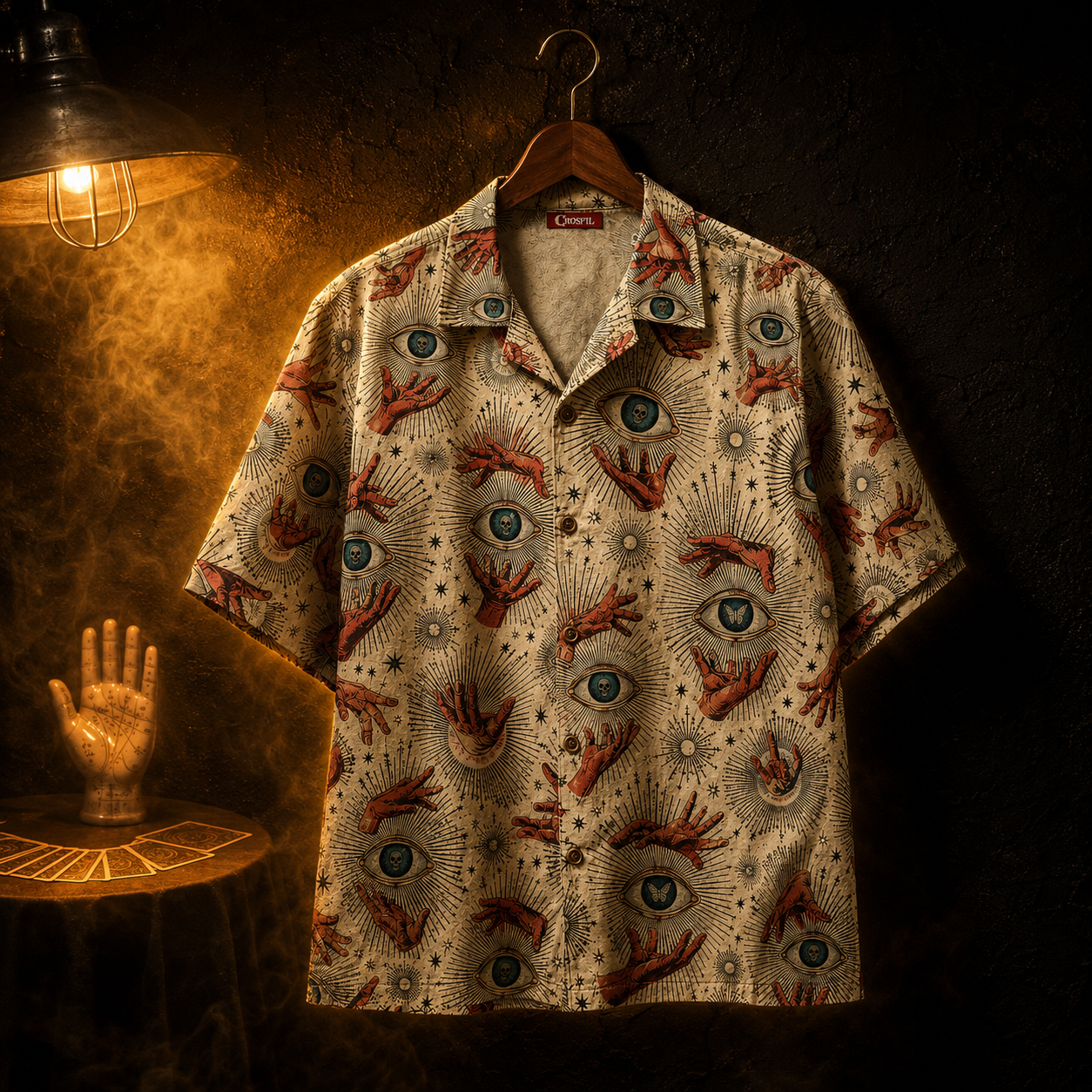 Crosfil Fortune Hawaiian Shirt — Occult Eye & Hands Aloha Print