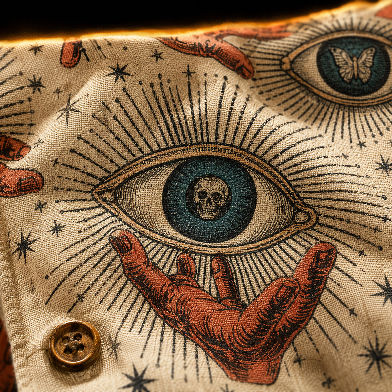 Crosfil Fortune Hawaiian Shirt — Occult Eye & Hands Aloha Print