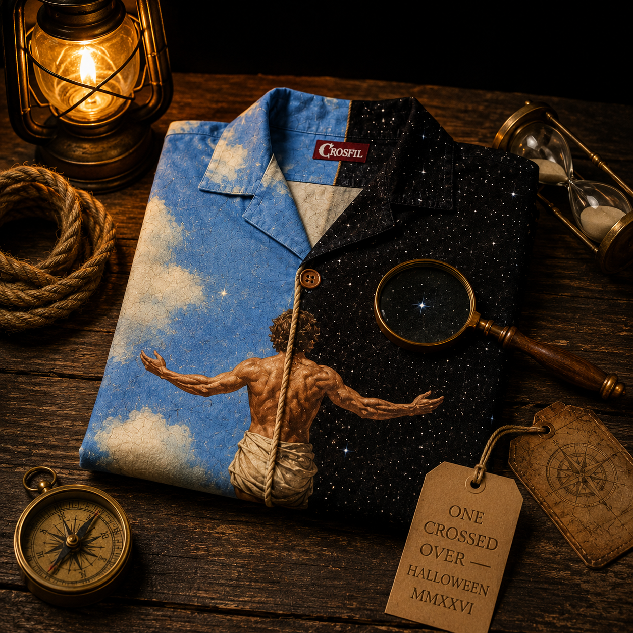 Crosfil Halfway Hawaiian Shirt — Day & Night Tightrope Art Print