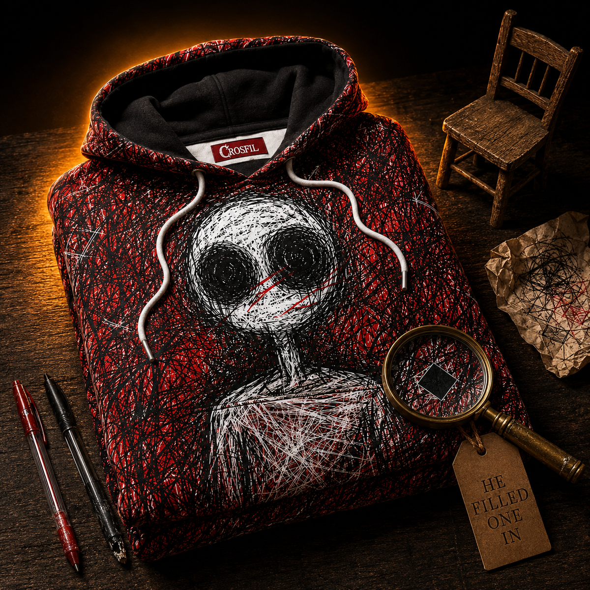 Crosfil Imaginary Friend Hoodie — Creepypasta Scribble Art Print