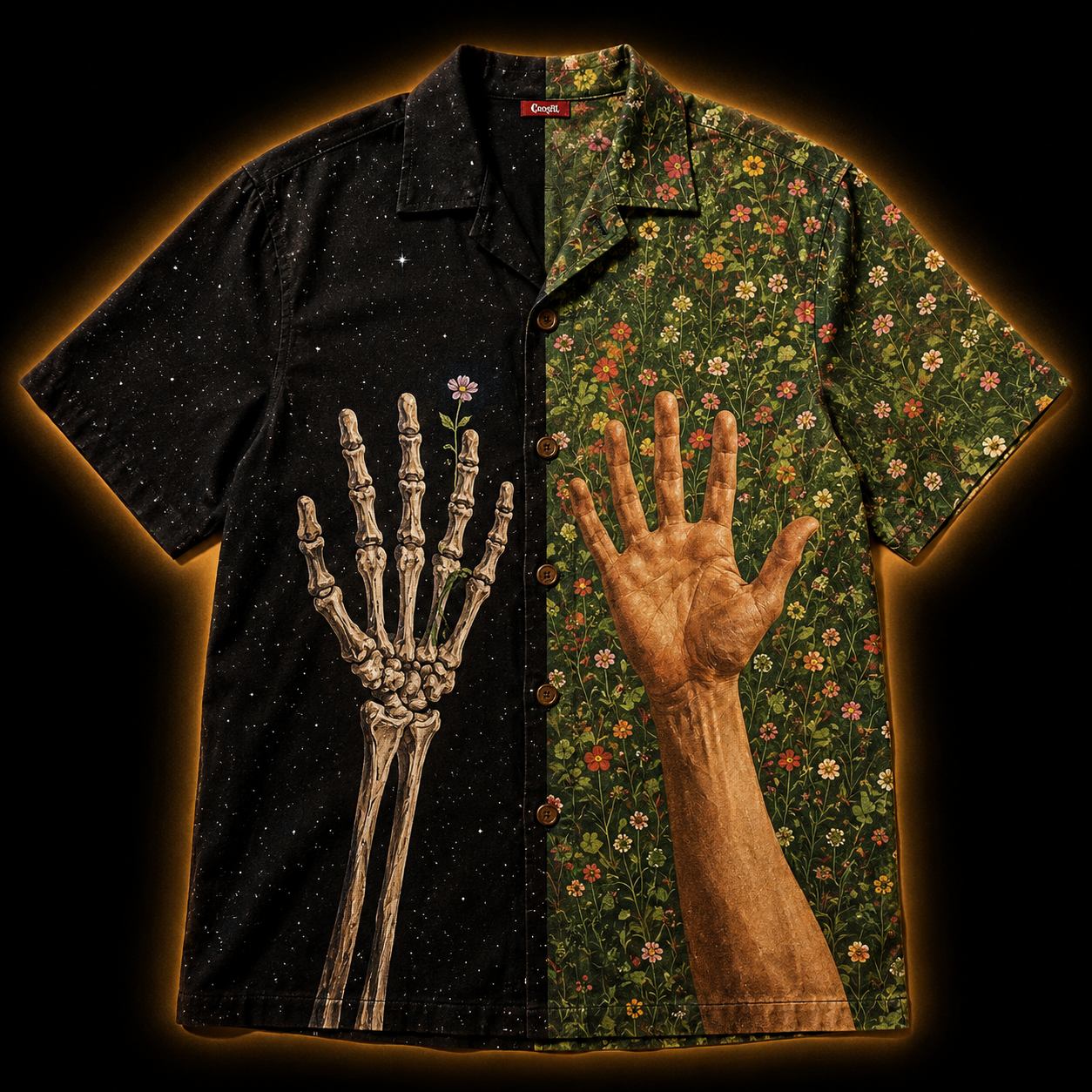 Crosfil Show of Hands Hawaiian Shirt — Life & Death Split Print