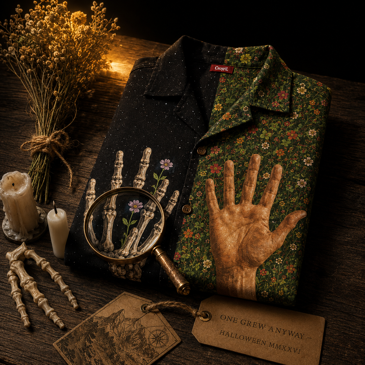 Crosfil Show of Hands Hawaiian Shirt — Life & Death Split Print