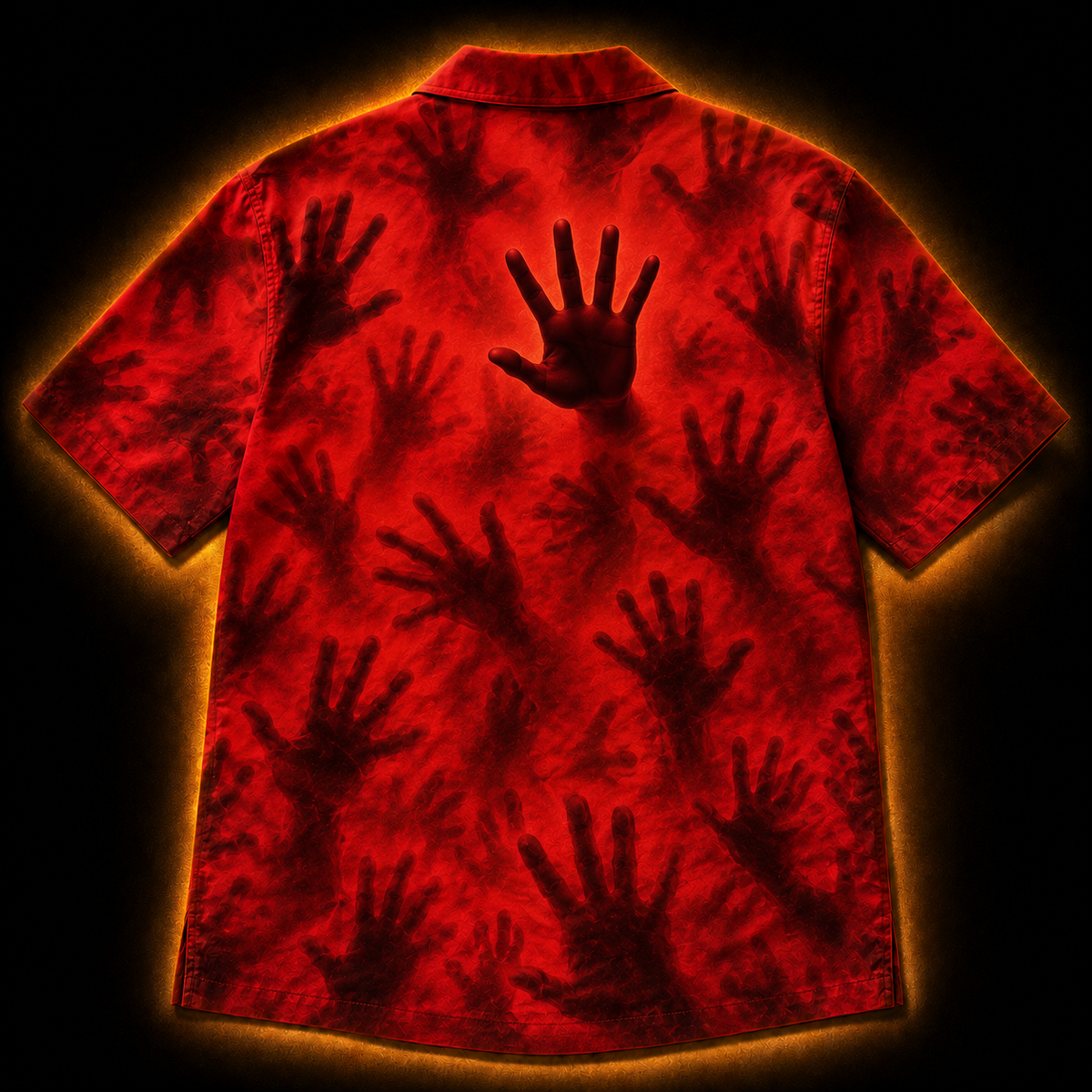 Crosfil The Lining Hawaiian Shirt — Trapped Hands Red Horror Print