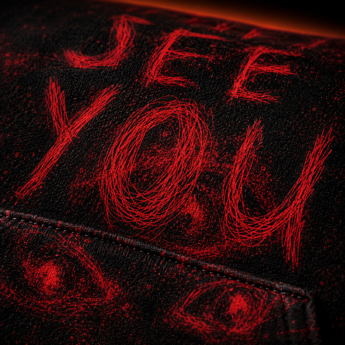 Crosfil They See You Hoodie — Red Glow Eyes Horror Text Print