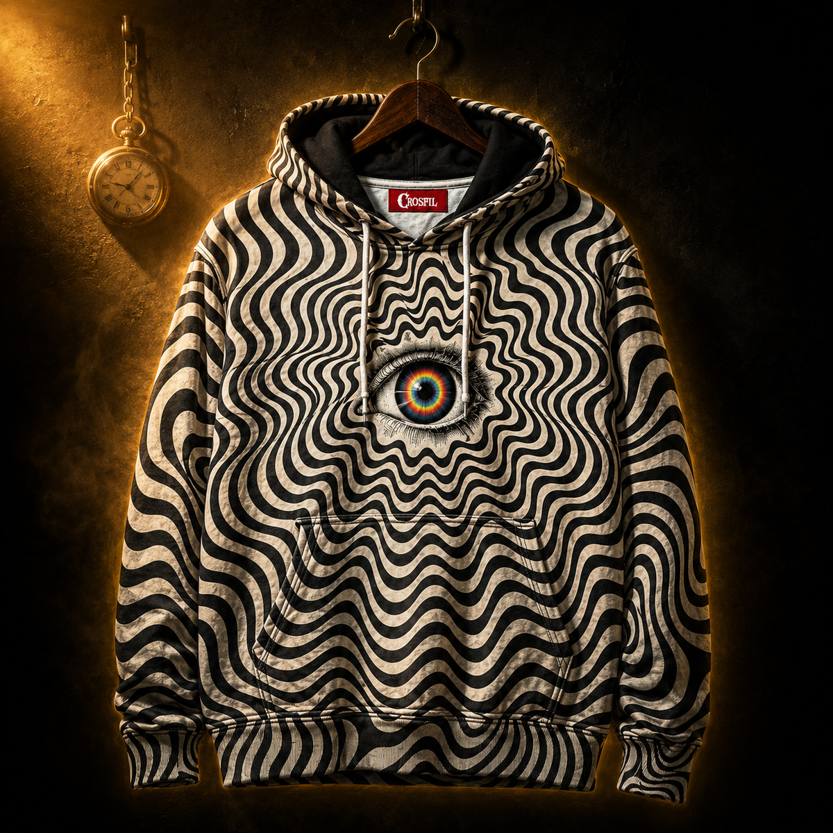 Crosfil Trance Hoodie — Hypnotic Op Art Eye All-Over Print