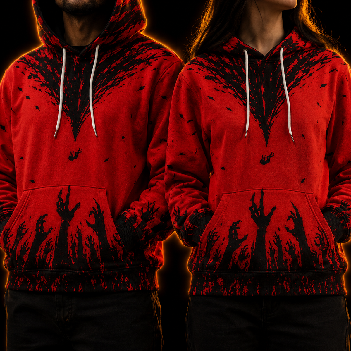 Crosfil Welcome Home Hoodie — Red Horror Hands All-Over Print