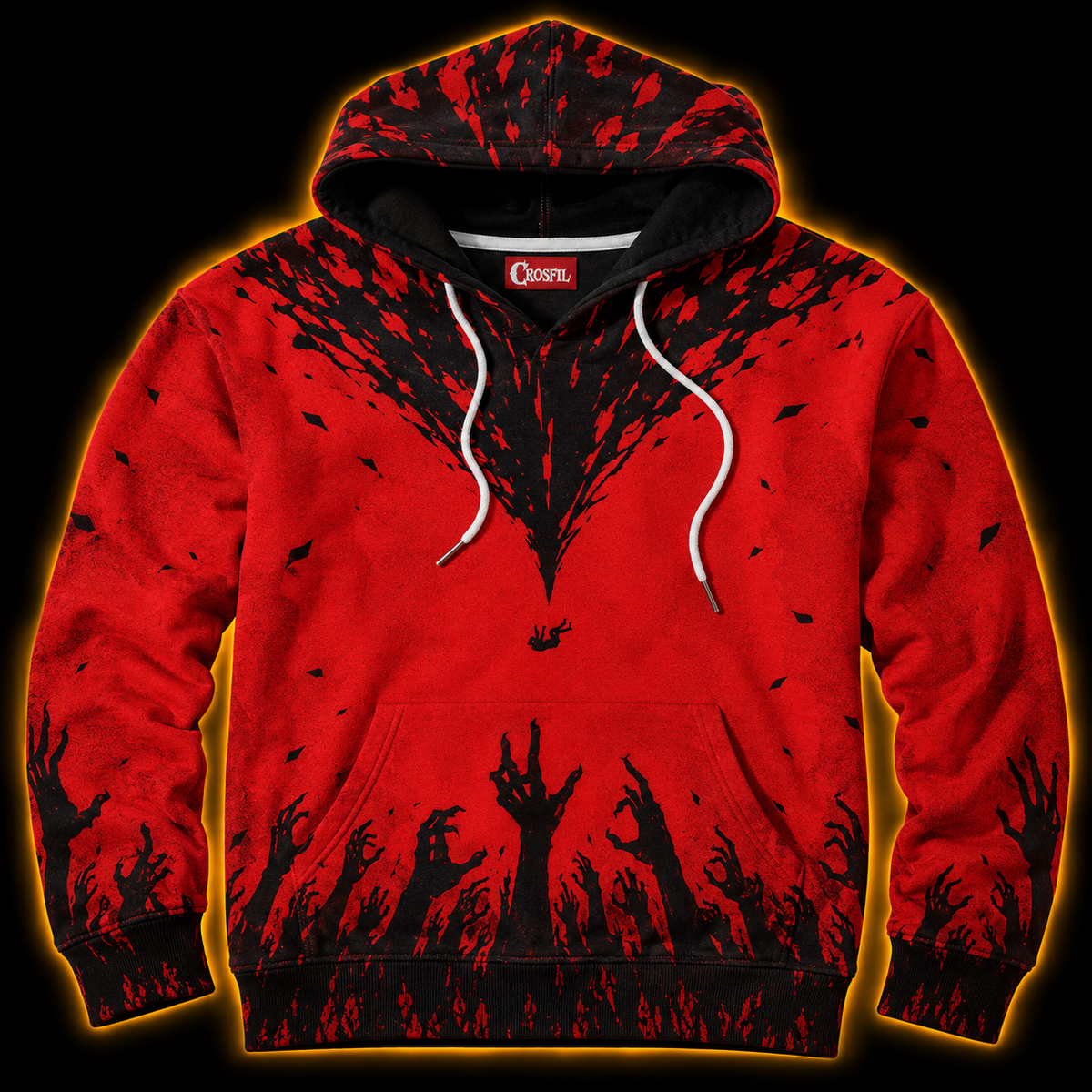 Crosfil Welcome Home Hoodie — Red Horror Hands All-Over Print
