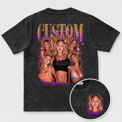 Custom Face Photo Wash T-Shirt – Personalized Face Tee - 160226