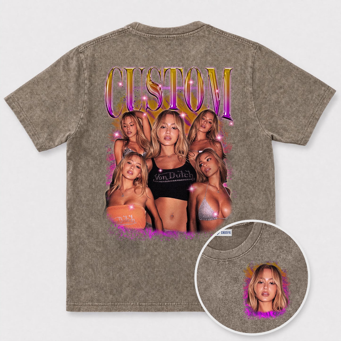 Custom Face Photo Wash T-Shirt – Personalized Face Tee - 160226