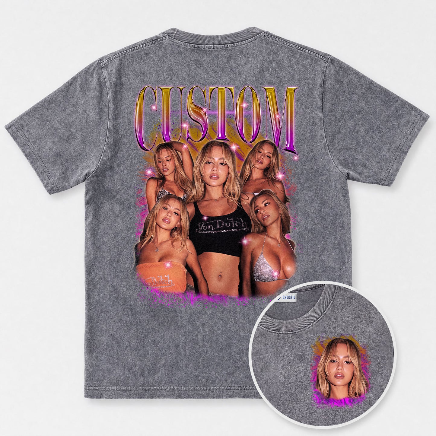 Custom Face Photo Wash T-Shirt – Personalized Face Tee - 160226