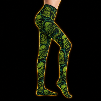 Cthulhu Necropolis Footed Tights — Sea Monster Graveyard Print