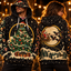 Two people wearing the Deck The Hallows haunted Christmas tree hoodie