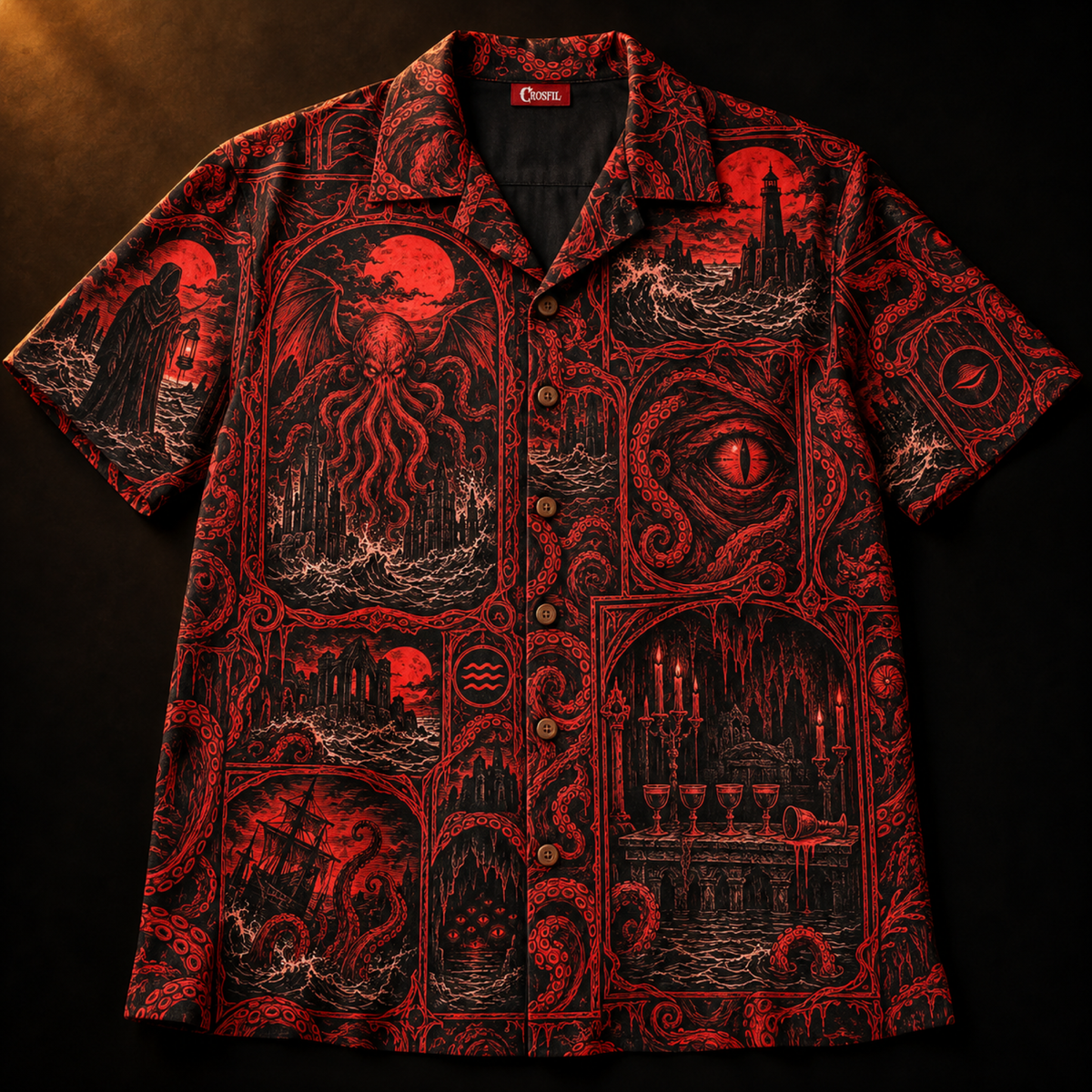 Drowned Pages Hawaiian Shirt — Grimoire Patchwork Print
