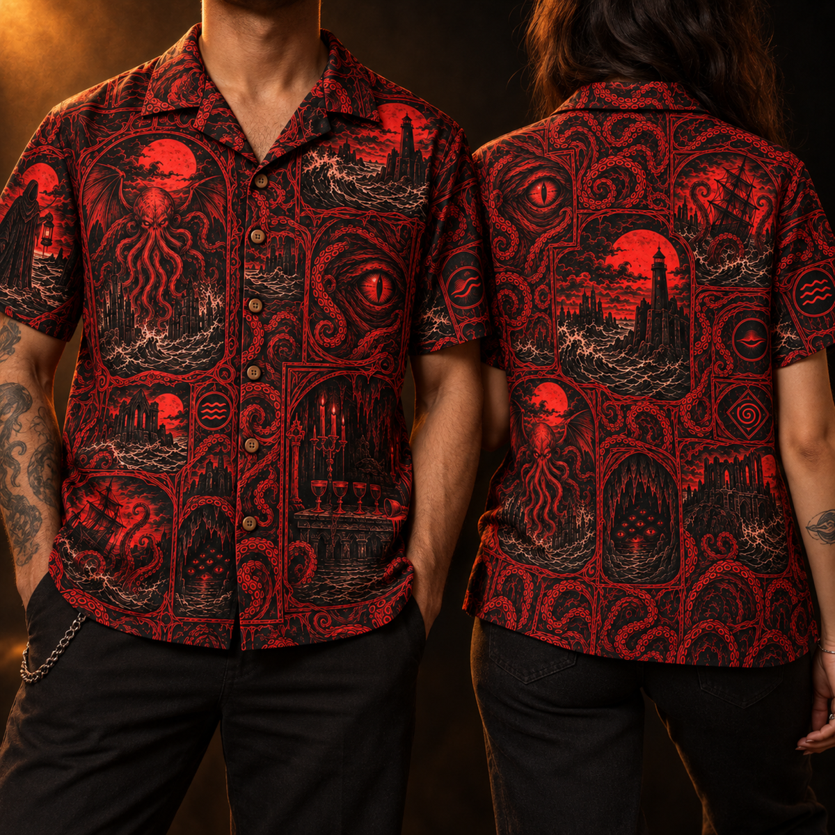 Drowned Pages Hawaiian Shirt — Grimoire Patchwork Print