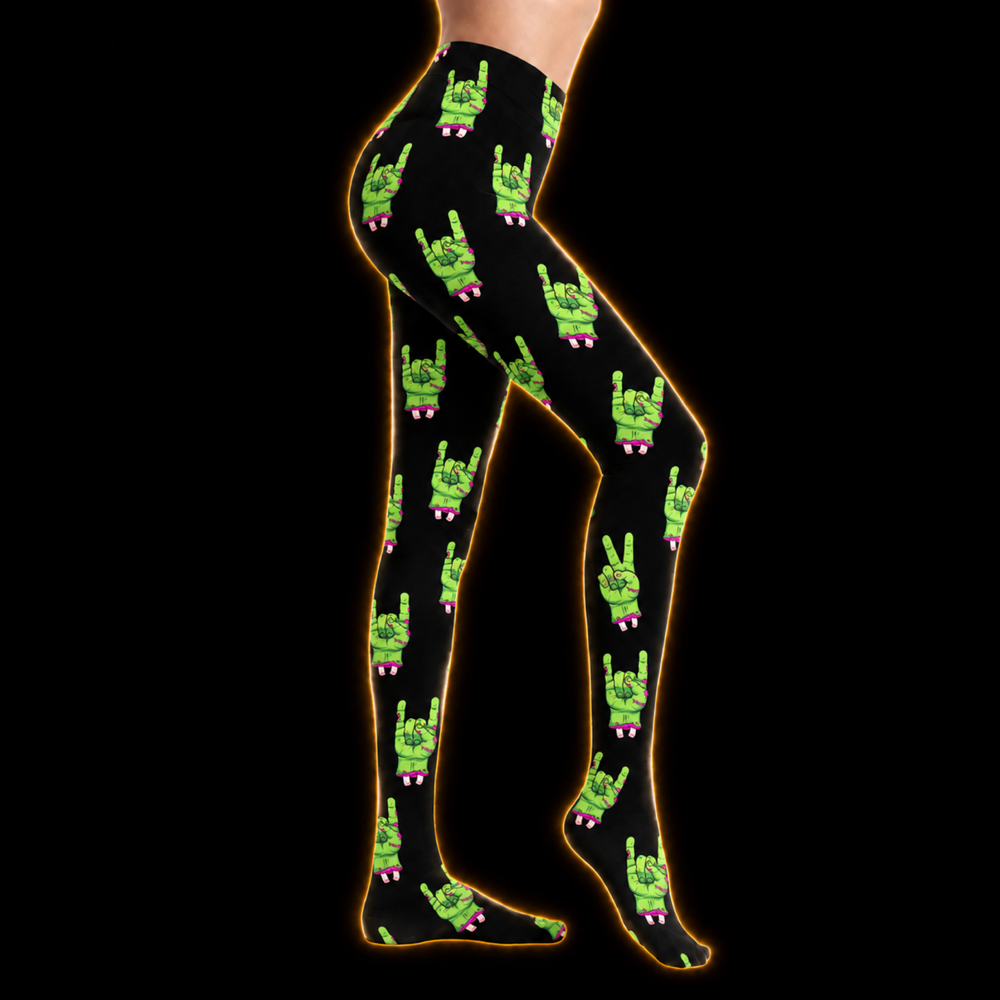 Encore Footed Tights — Zombie Rock Hands Print