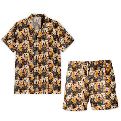 German Shepard - Golden Retriever Full Face Hawaiian Shirt & Short