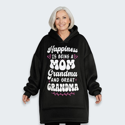 Happiness Is Being A Grandma Mom And Great Grandma Hoodie Blanket 070126