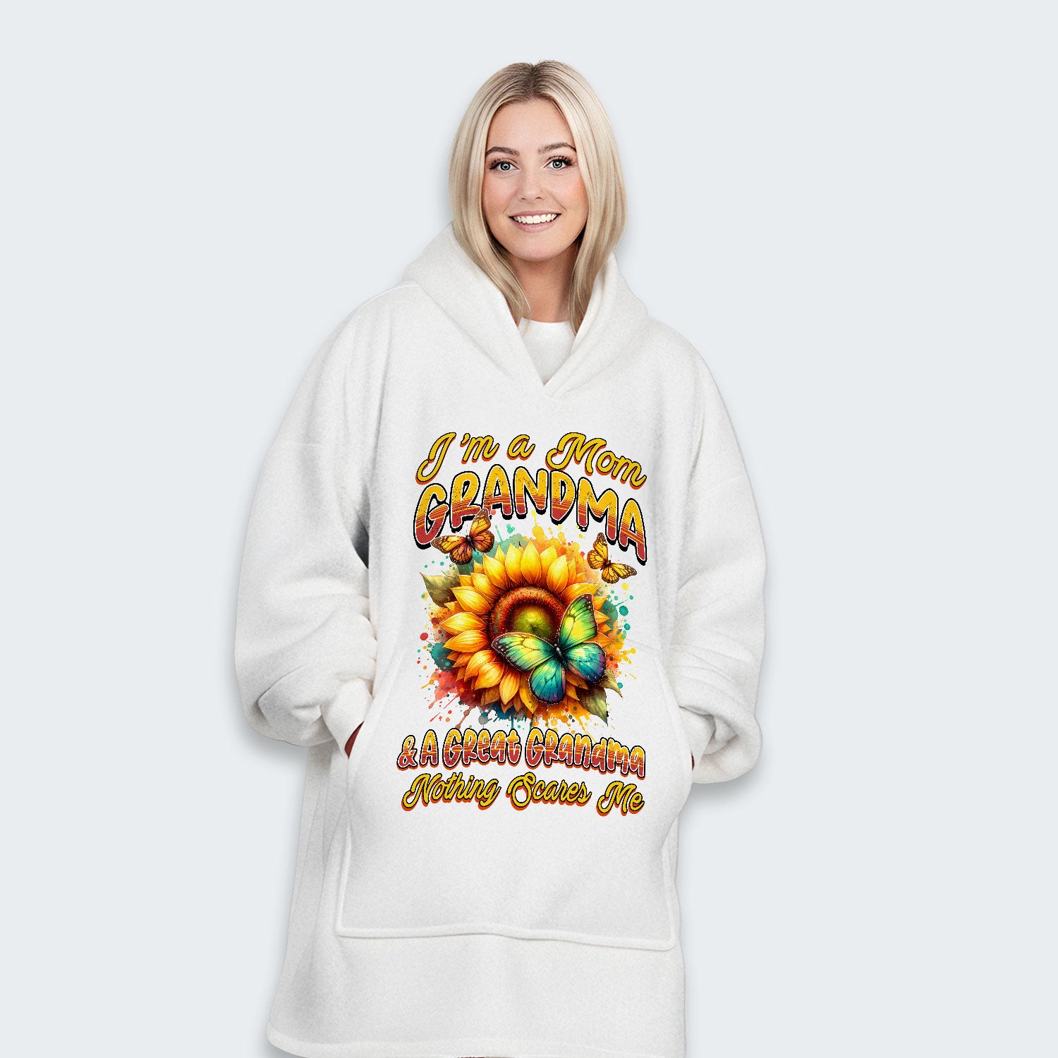 I'm A Mom Grandma A Great Grandma Nothing Scares Me Hoodie Blanket 120126