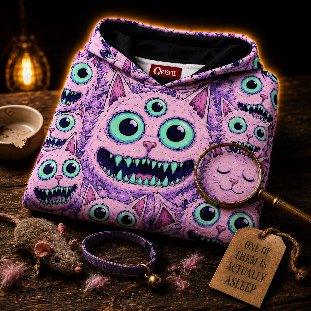 Crosfil House Pets Hoodie — Pastel Goth Monster Cat All-Over Print