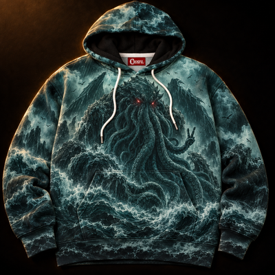 Landfall Hoodie — Cthulhu Storm Sea Print