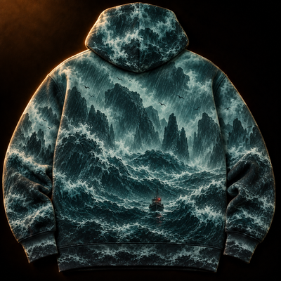 Landfall Hoodie — Cthulhu Storm Sea Print