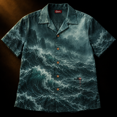 Landfall Hawaiian Shirt — Cthulhu Storm Sea Print