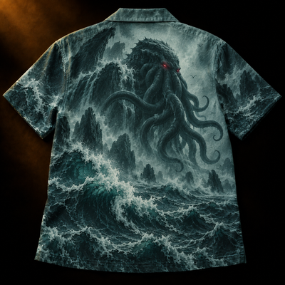 Landfall Hawaiian Shirt — Cthulhu Storm Sea Print