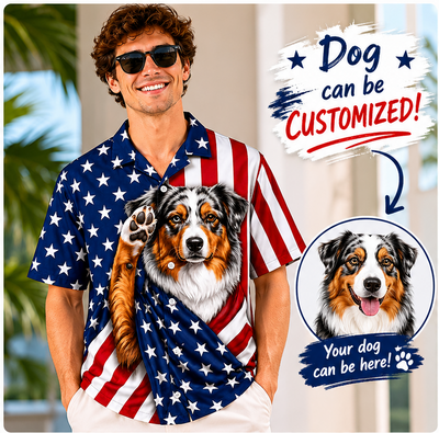 Custom Dog Flag Hawaiian Shirt —  Patriotic Dog Stars & Stripes Button-Up