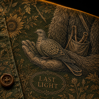Crosfil Last Light Hawaiian Shirt — Bigfoot Hunt Olive Toile Print