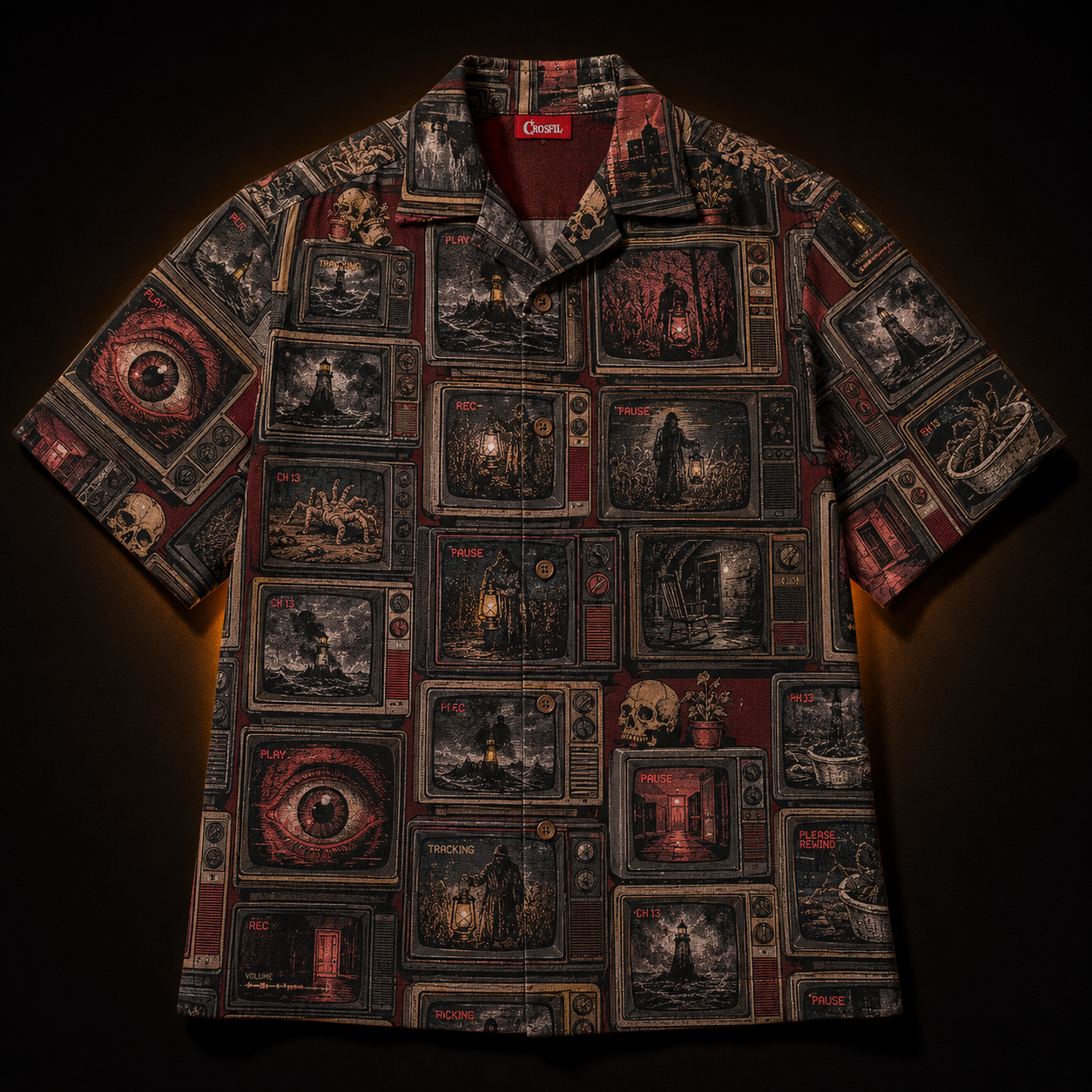 Crosfil The Late Movie Hawaiian Shirt — Retro CRT Horror TV Print