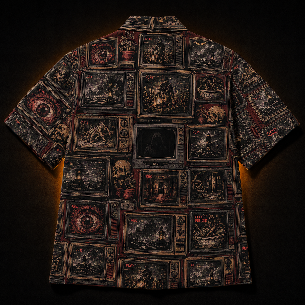 Crosfil The Late Movie Hawaiian Shirt — Retro CRT Horror TV Print