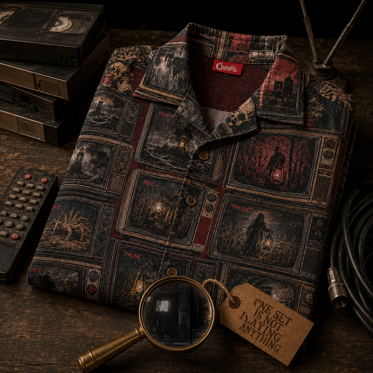 Crosfil The Late Movie Hawaiian Shirt — Retro CRT Horror TV Print