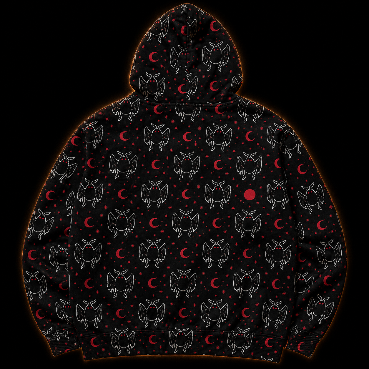 Crosfil Little Omens Hoodie — Mothman & Red Moon All-Over Print