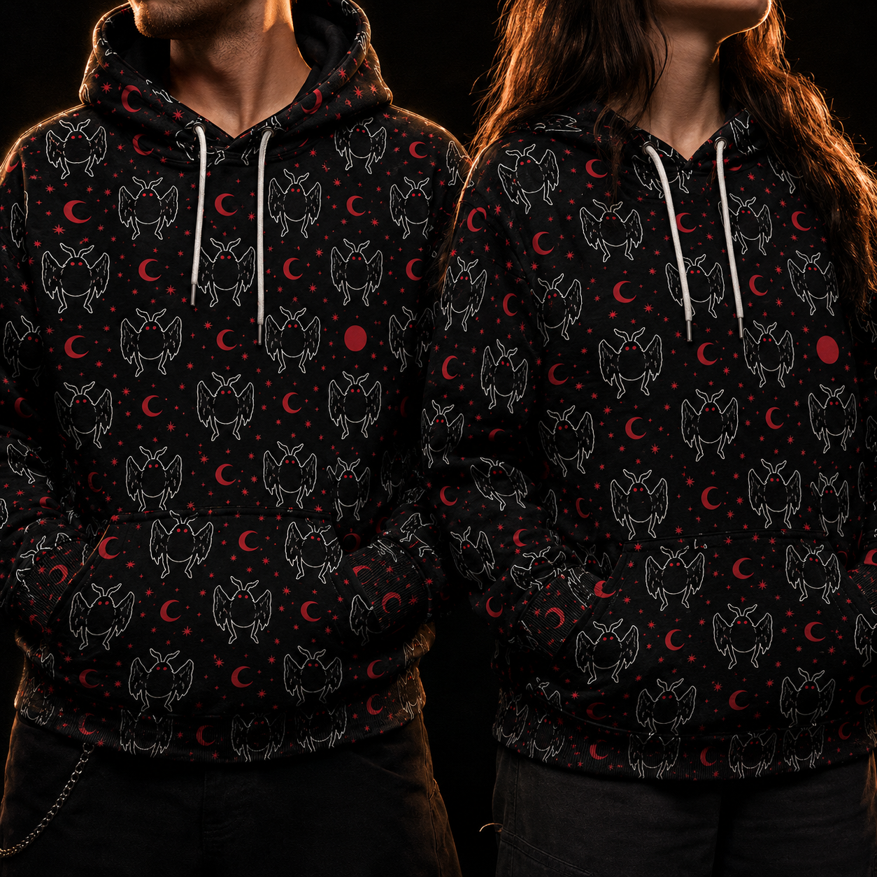 Crosfil Little Omens Hoodie — Mothman & Red Moon All-Over Print