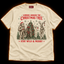 Lurking Around The Tree ivory cryptid Christmas T-shirt — Bigfoot in a Santa hat, Mothman, alien and antlered forest creature by a Christmas tree