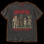 Lurking Around The Tree pepper cryptid Christmas T-shirt — Bigfoot in a Santa hat, Mothman, alien and antlered forest creature by a Christmas tree